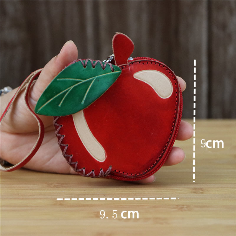Handcrafted Cowhide Leather Apple Coin Purse,Small Wallet