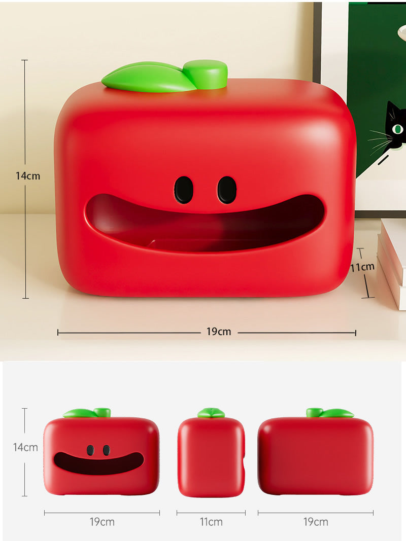 Red Apple Facial Tssue Box with Big Mouth and Eyes - Fun Quirky Home Decor