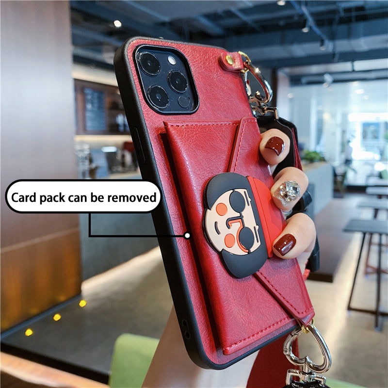 Red Apple iPhone Case with Detachable Girl Card Holder - Includes Crossbody Strap