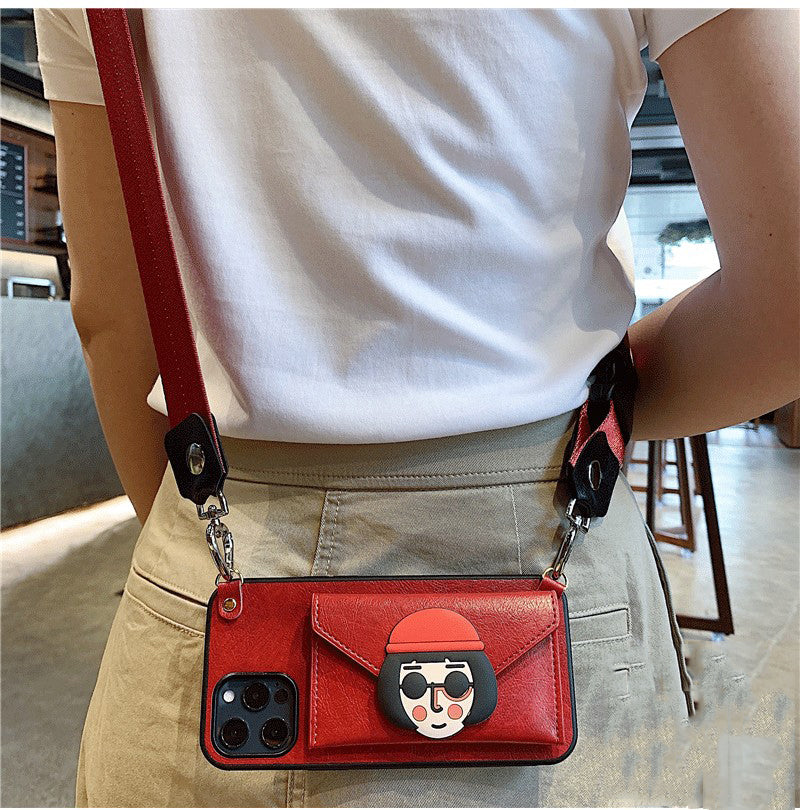 Red Apple iPhone Case with Detachable Girl Card Holder - Includes Crossbody Strap