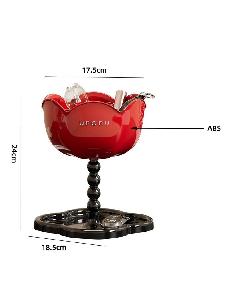 Red Flower-Shaped Multi-Purpose Organizer with Base Tray - Makeup Tool & Desk Storage Holder