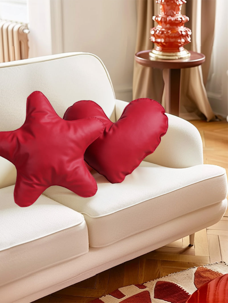 Red Love Heart Star Leather Pillow, Living Room Decoration Ornaments
