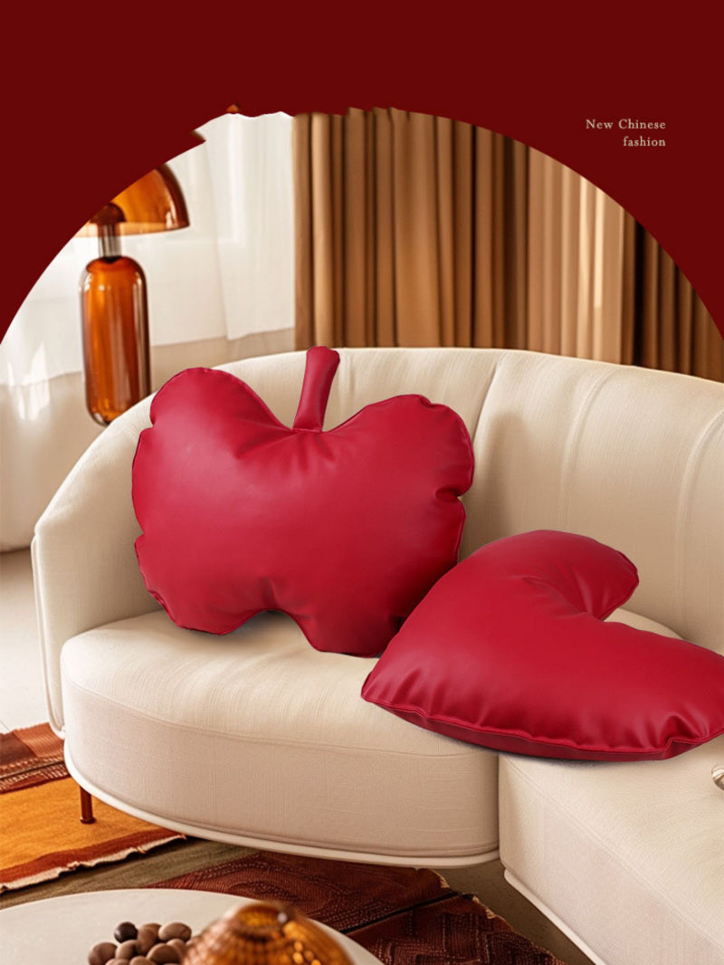 Red Love Heart Star Leather Pillow, Living Room Decoration Ornaments
