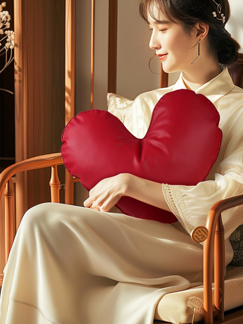 Red Love Heart Star Leather Pillow, Living Room Decoration Ornaments