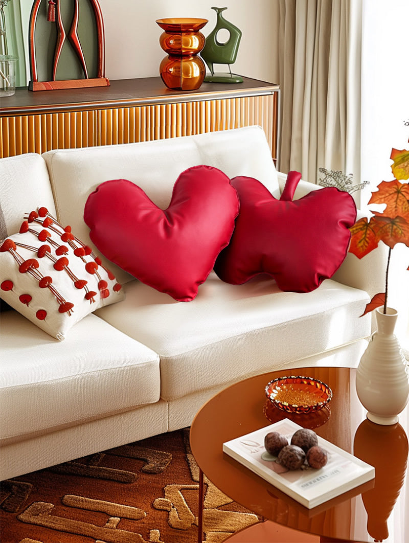 Red Love Heart Star Leather Pillow, Living Room Decoration Ornaments