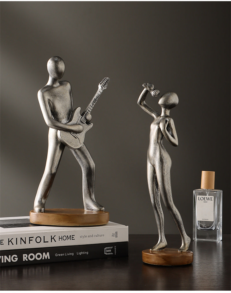Resin Musician Sculptures - Artistic Home Decor with Cellist, Guitarist & Singer Figurines