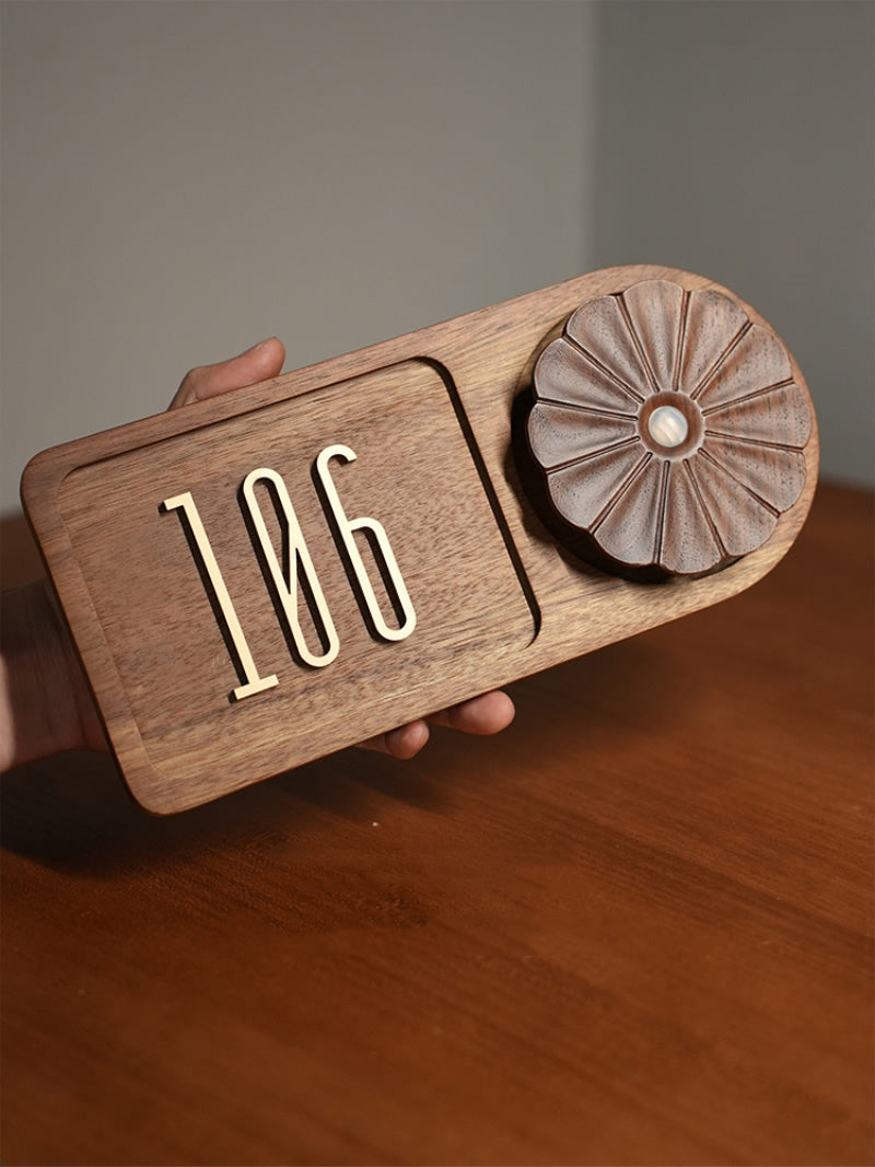 Retro Artistic Wooden Doorplate With Light, Custom Number