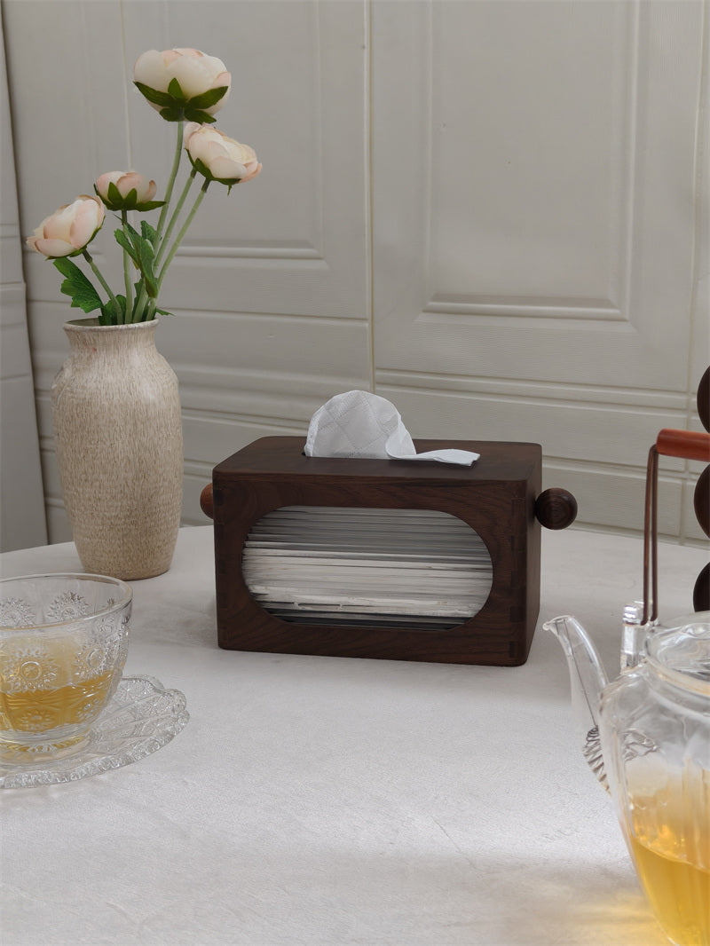 Retro Walnut Tissue Box – Decorative Wooden Tissue Holder for Home & Office