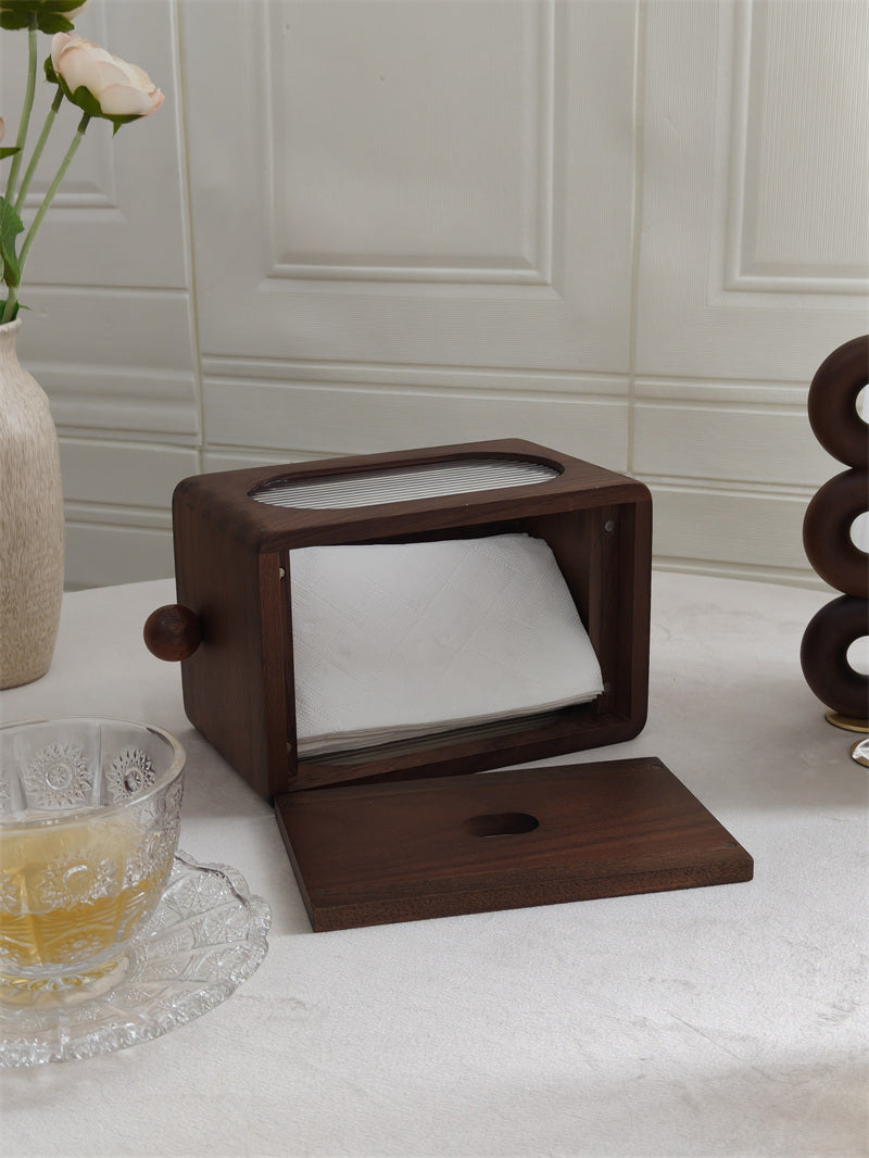 Retro Walnut Tissue Box – Decorative Wooden Tissue Holder for Home & Office