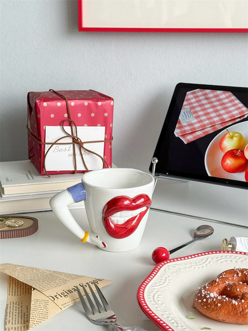 Seductive Lips Ceramic Mug - Bold & Playful Coffee Cup with Full Red Lips Design