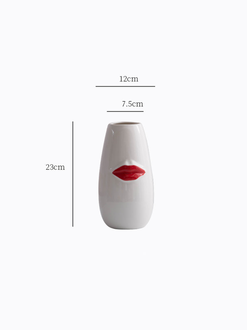 Sexy Big Red Lips Art Ceramic Vase, Home Office Desktop Decoration