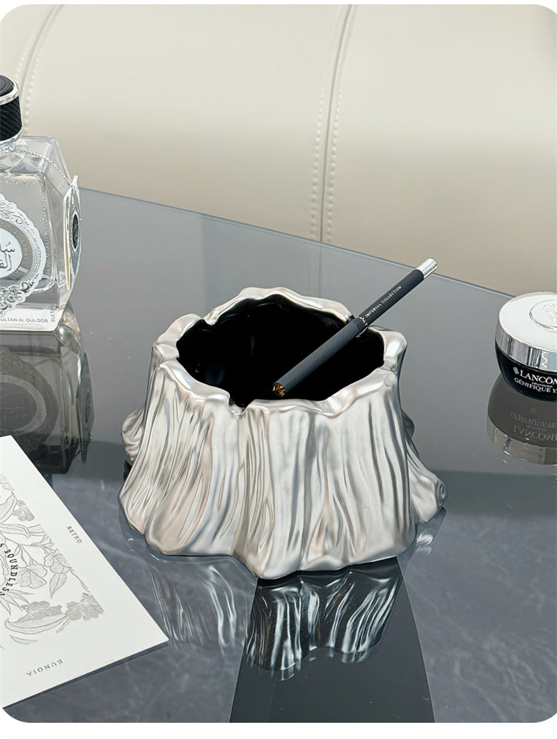 Silver Tree Stump Ashtray - Elegant and Functional Home or Office Decor