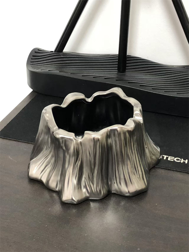 Silver Tree Stump Ashtray - Elegant and Functional Home or Office Decor