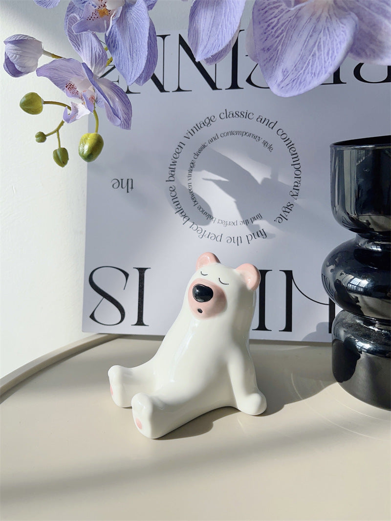 Sleeping Bear Ceramic Phone Holder,Iphone Stand, Cute Small Ornaments