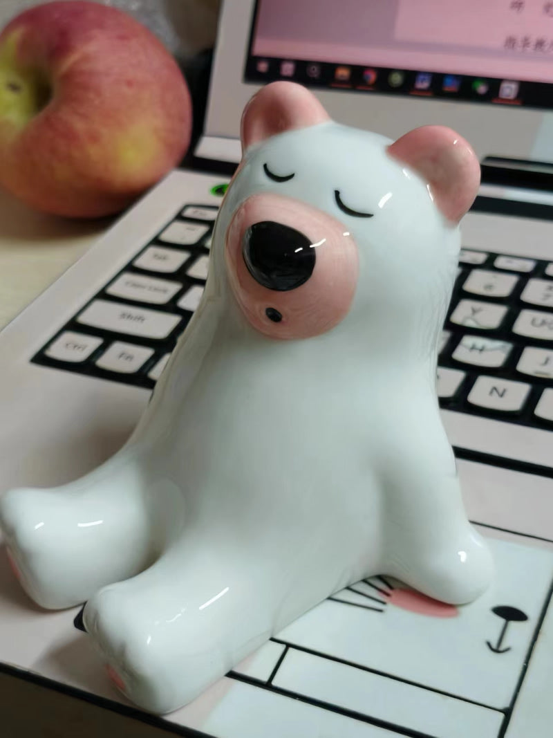 Sleeping Bear Ceramic Phone Holder,Iphone Stand, Cute Small Ornaments