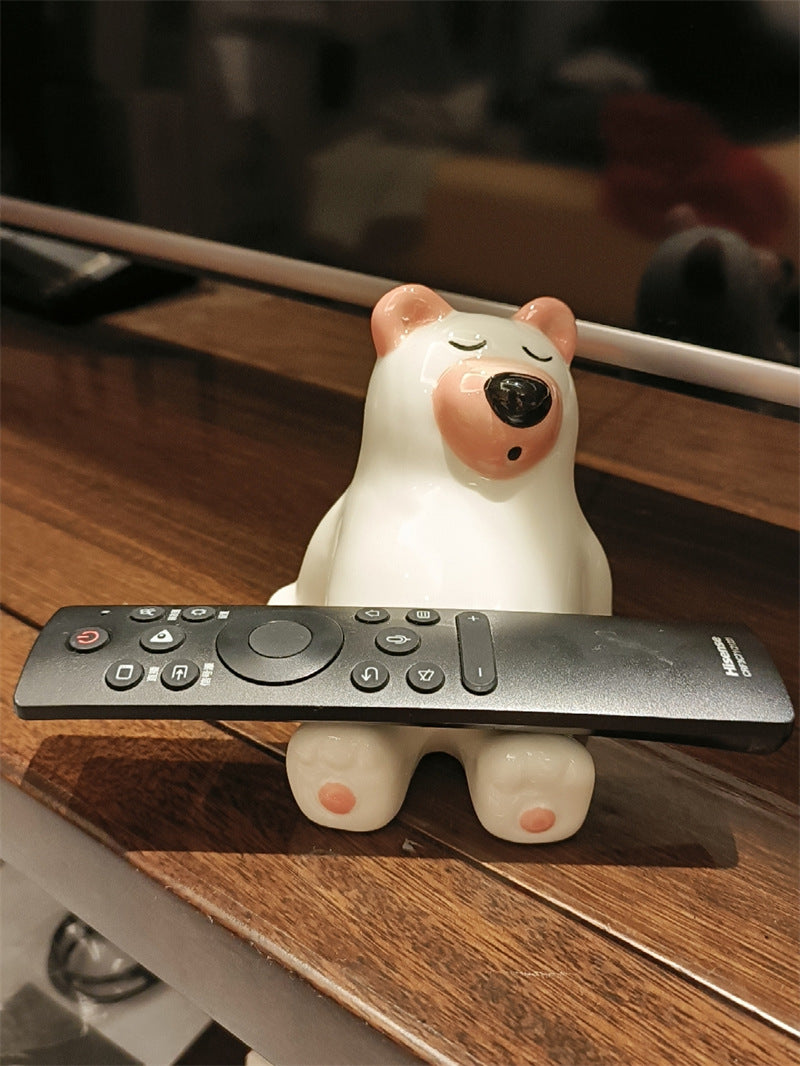 Sleeping Bear Ceramic Phone Holder,Iphone Stand, Cute Small Ornaments