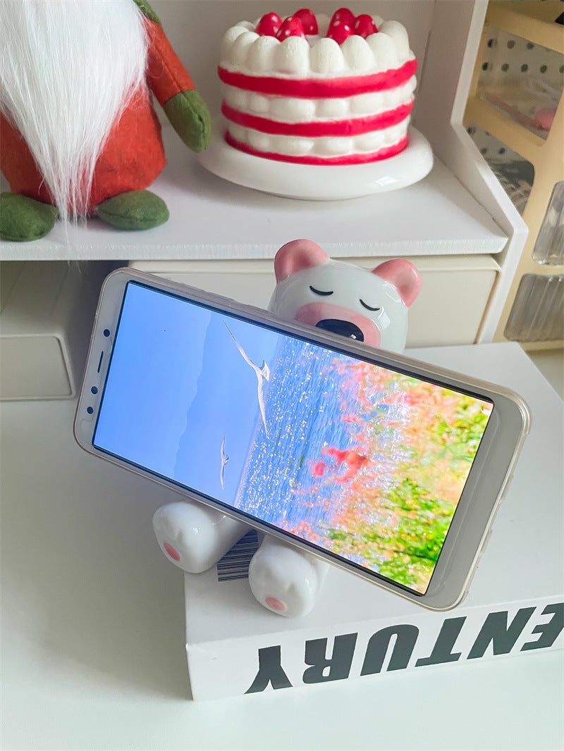 Sleeping Bear Ceramic Phone Holder,Iphone Stand, Cute Small Ornaments