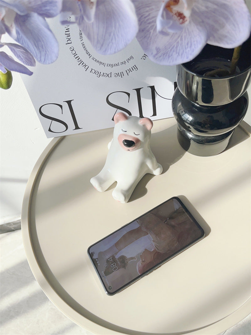 Sleeping Bear Ceramic Phone Holder,Iphone Stand, Cute Small Ornaments