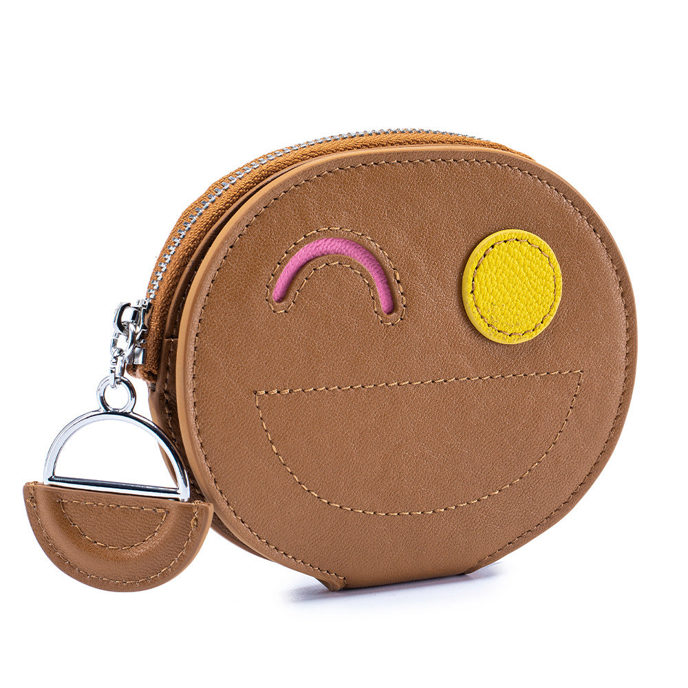 Smiley Face Cowhide Wallet - Compact & Cute Card Holder