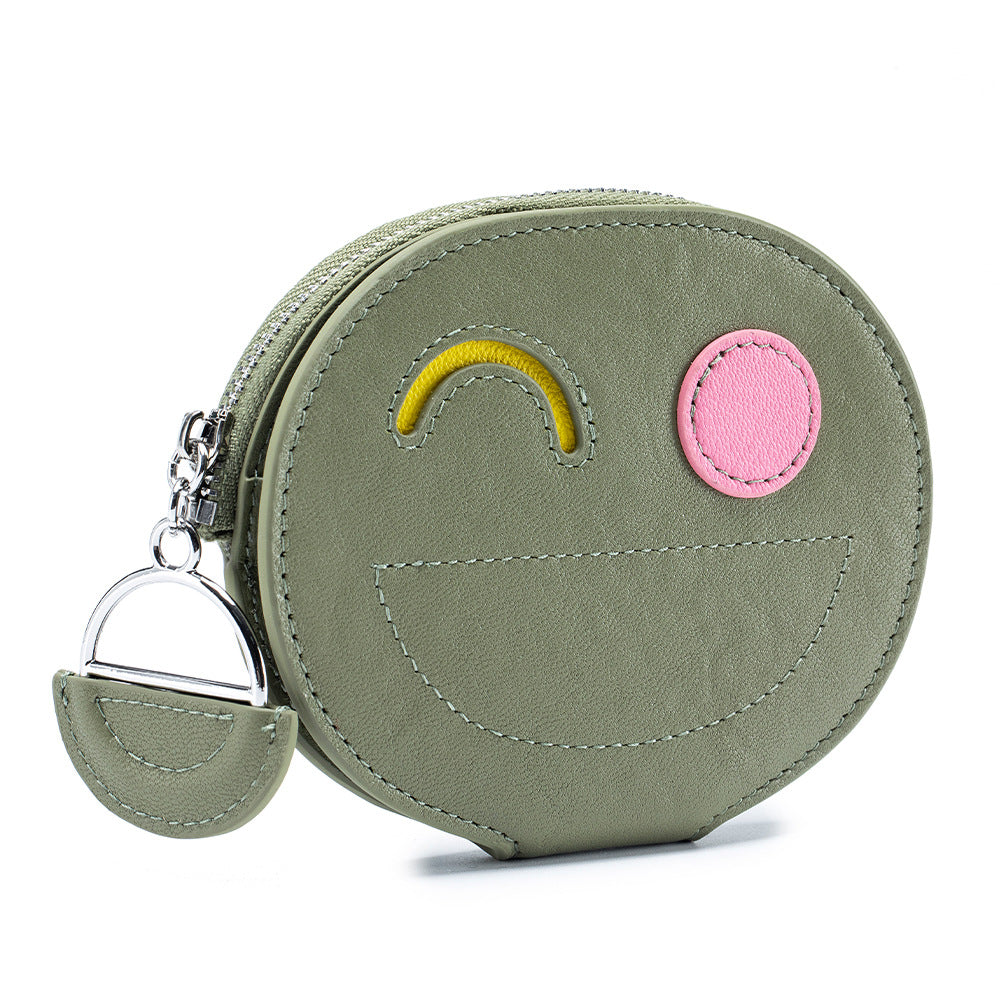 Smiley Face Cowhide Wallet - Compact & Cute Card Holder