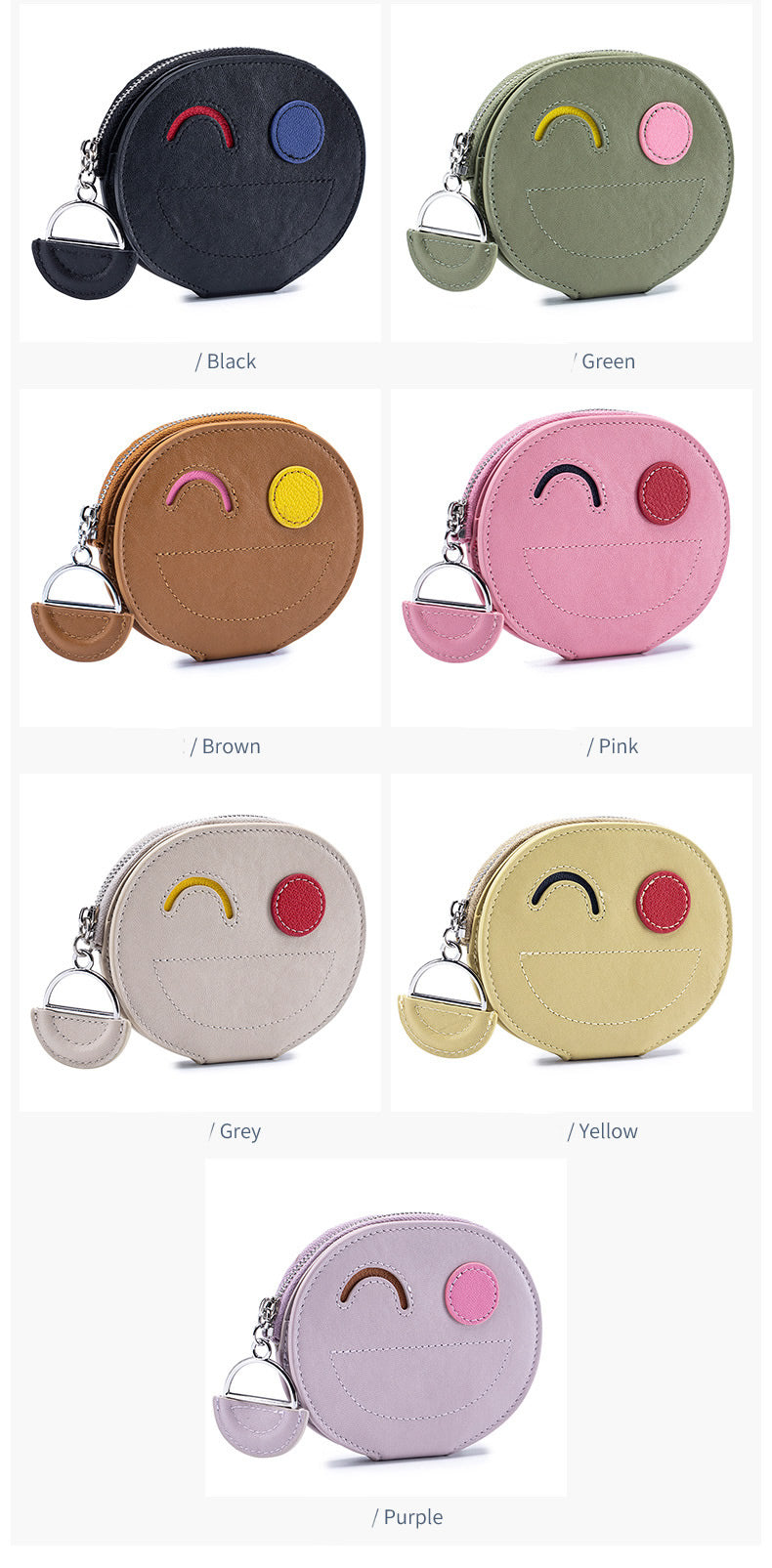 Smiley Face Cowhide Wallet - Compact & Cute Card Holder