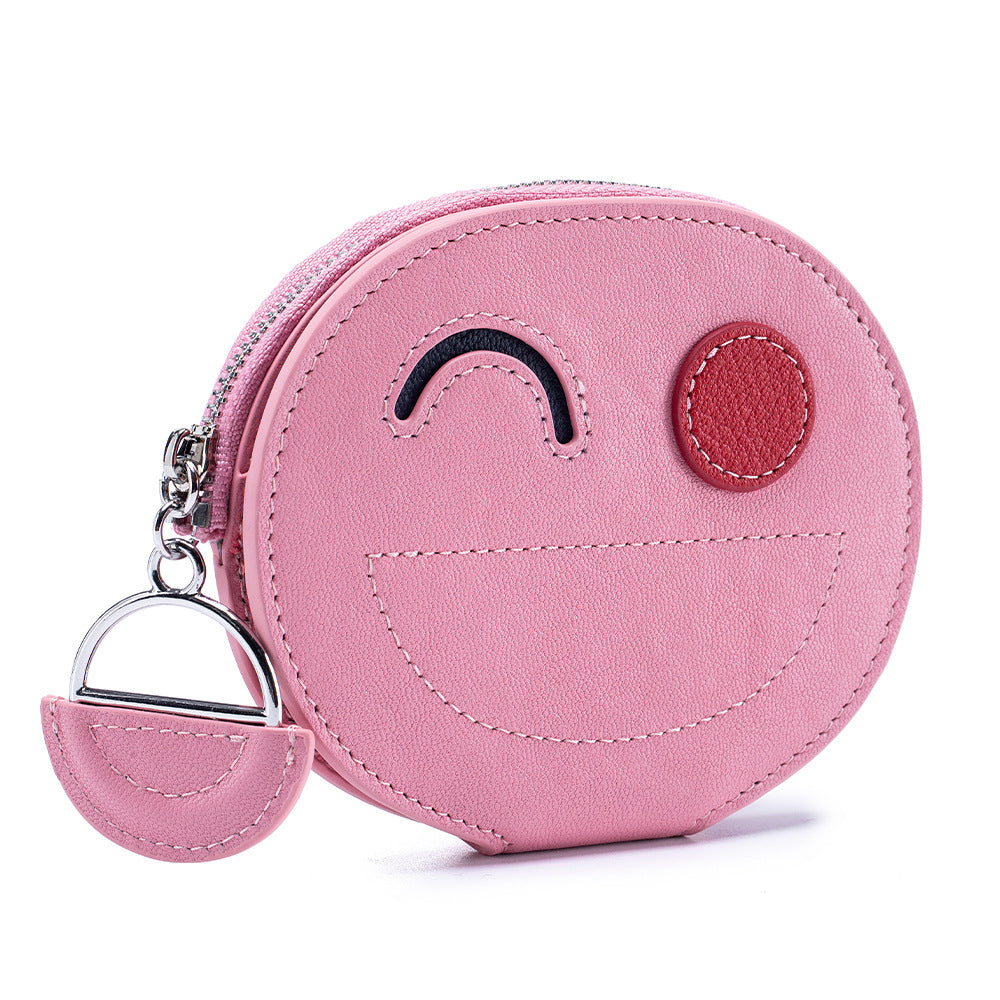 Smiley Face Cowhide Wallet - Compact & Cute Card Holder