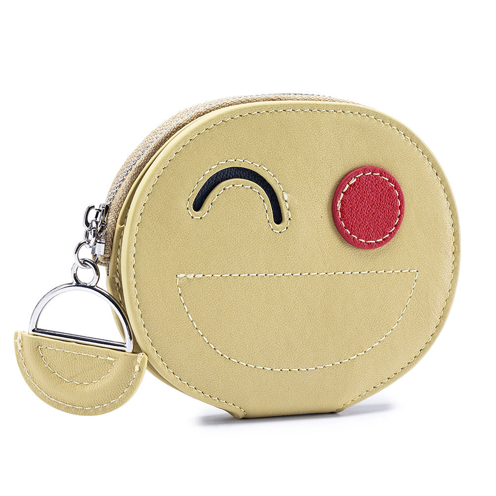 Smiley Face Cowhide Wallet - Compact & Cute Card Holder