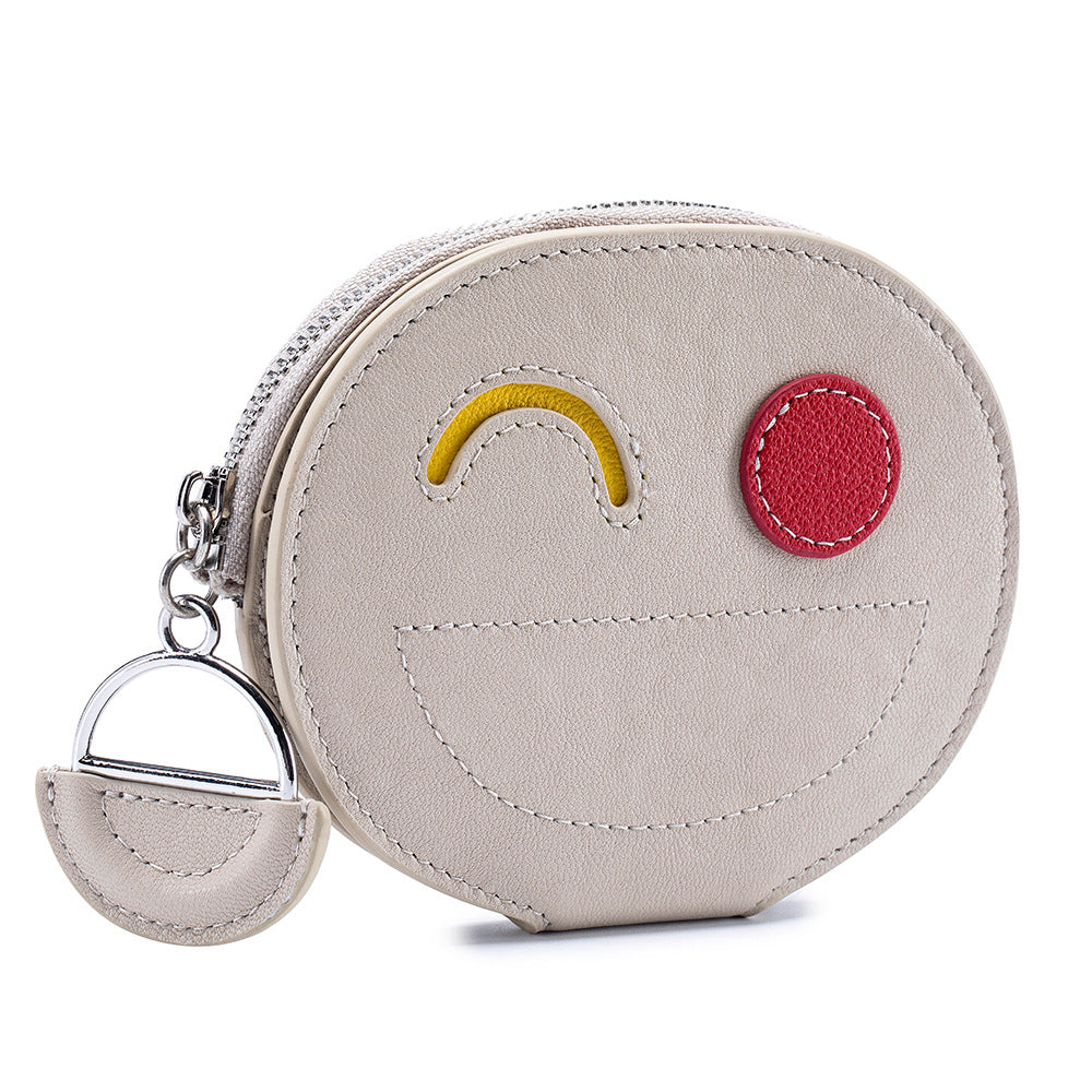 Smiley Face Cowhide Wallet - Compact & Cute Card Holder