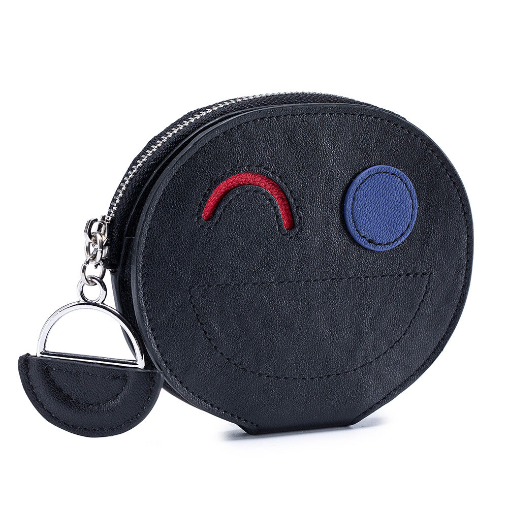 Smiley Face Cowhide Wallet - Compact & Cute Card Holder