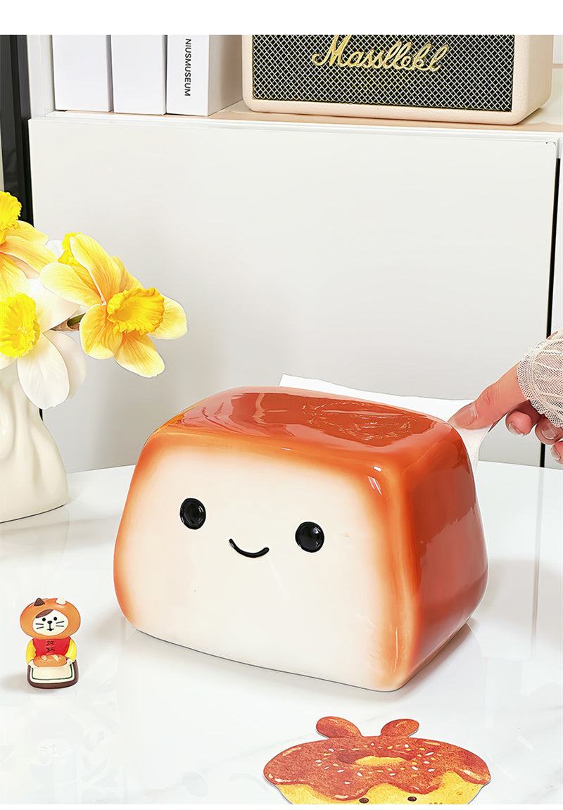 Smiling Toast Ceramic Tissue Box Cover - Whimsical Home Decor for Kitchen & Living Room
