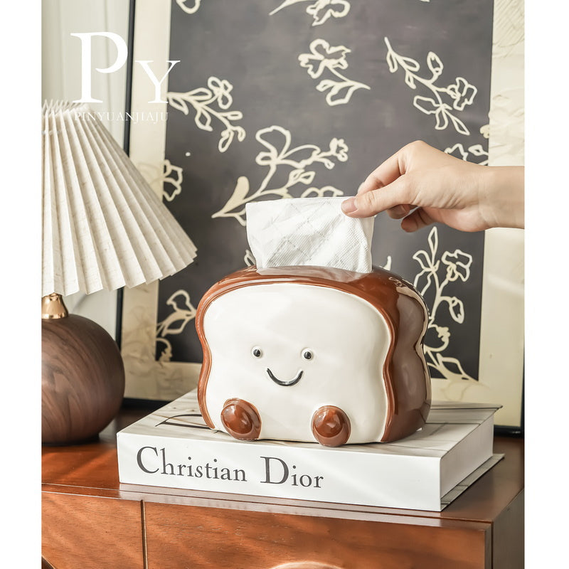 Smiling Toast - Shaped Ceramic Tissue Box Cover, Adorable Home Decor