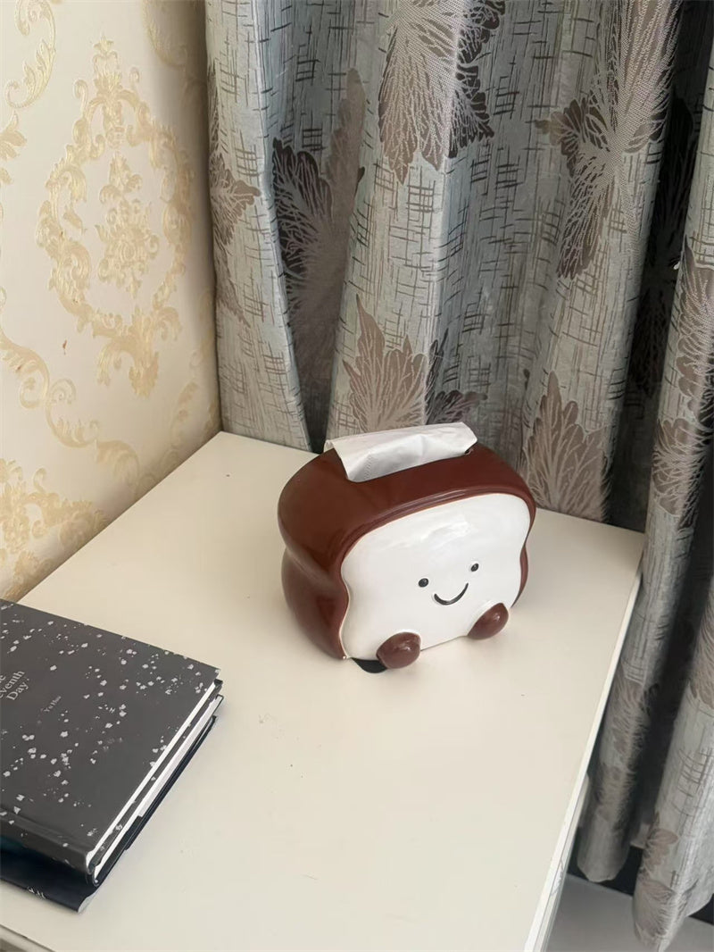 Smiling Toast - Shaped Ceramic Tissue Box Cover, Adorable Home Decor
