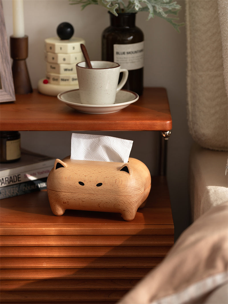 Solid Wood Abstract Art Cat Tissue Box - Home Office Decoration