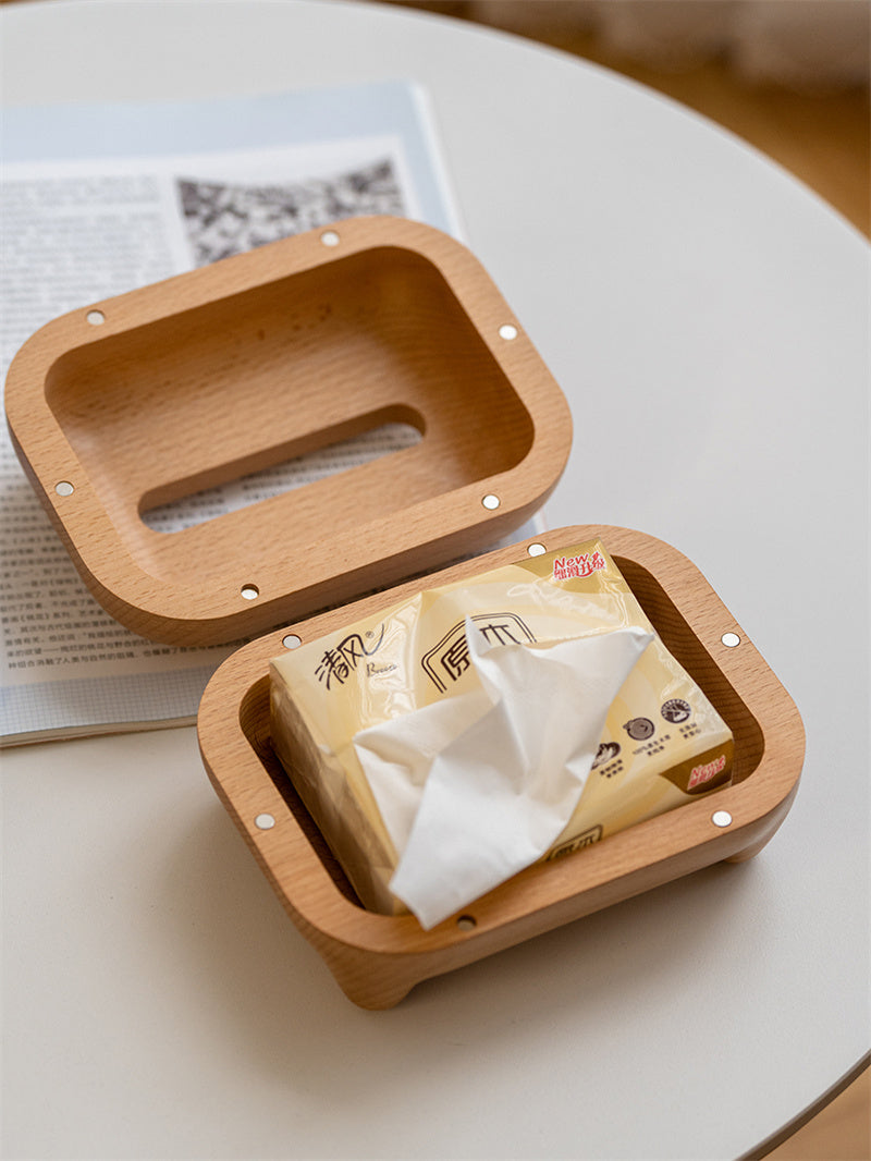 Solid Wood Abstract Art Cat Tissue Box - Home Office Decoration