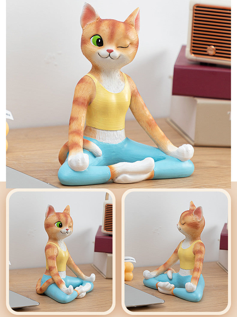 Sporty Yoga Cat Figurine: Cute and Relaxing Decorative Accent
