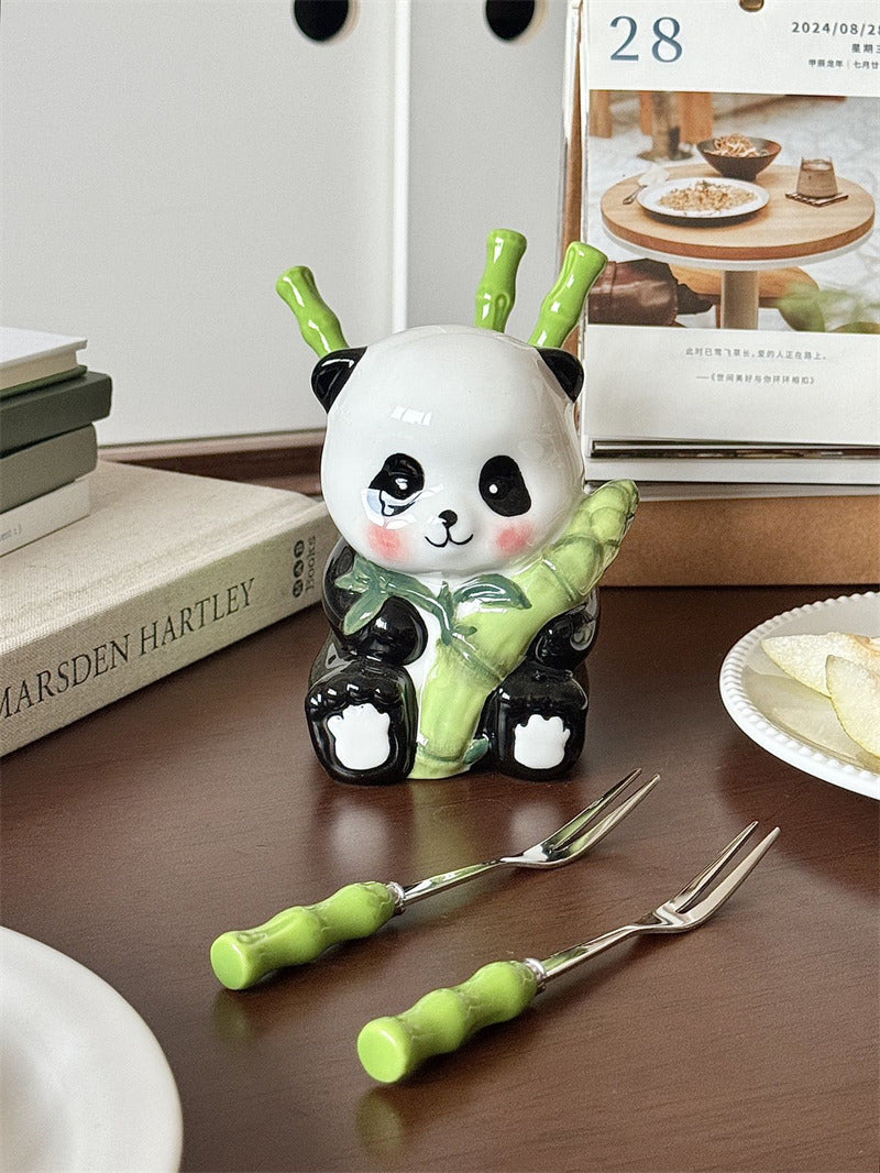 Stainless Steel Fruit Forks with Ceramic Panda Holder