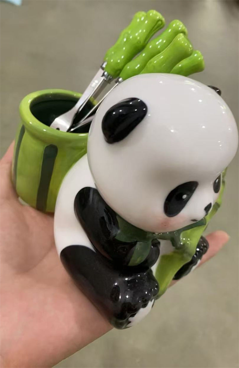 Stainless Steel Fruit Forks with Ceramic Panda Holder