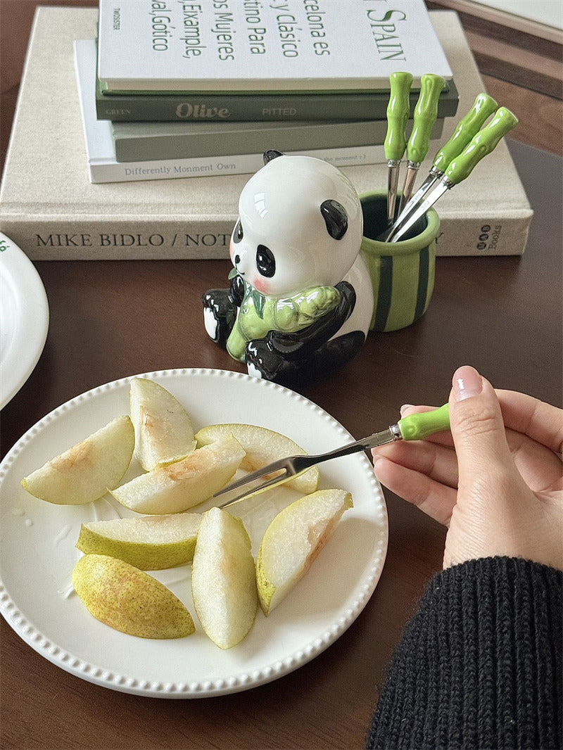 Stainless Steel Fruit Forks with Ceramic Panda Holder