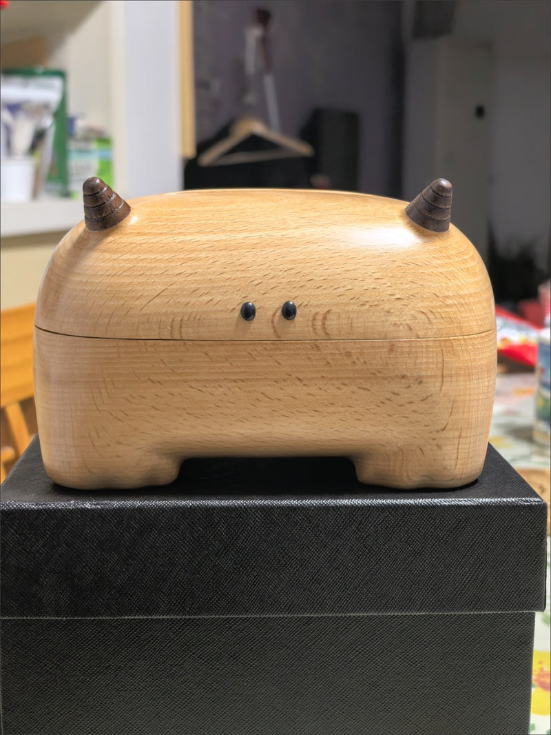 Strange Big-horned Beast Wooden Tissue Box, Home Office Art Alternative Decor
