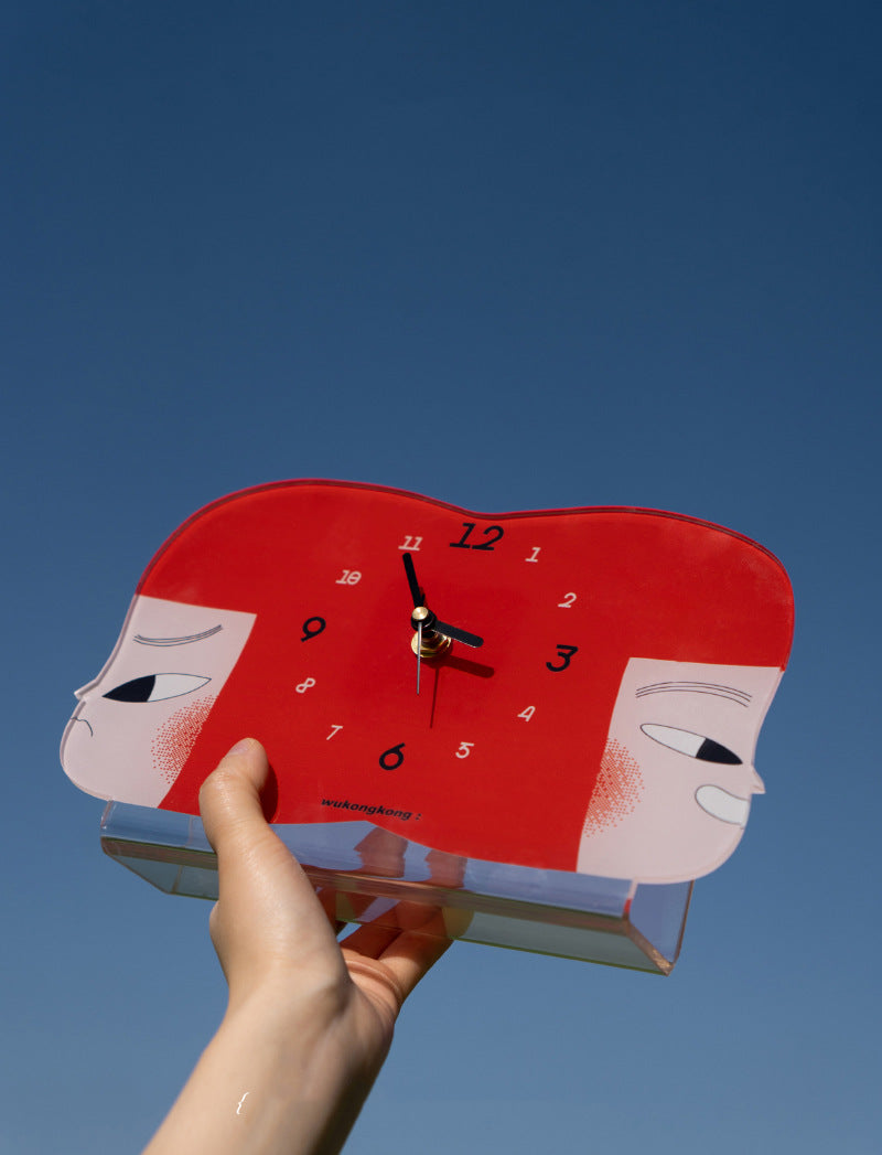 Two-Sided Girl Facial Expression Cartoon Table Clock, Christmas Gift