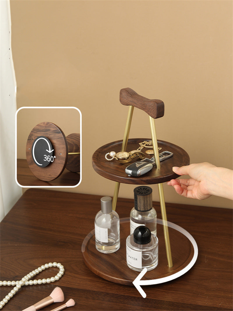 Two-Tier Walnut Cosmetic Organizer – Wooden Storage Tray for Perfume, Makeup & Skincare