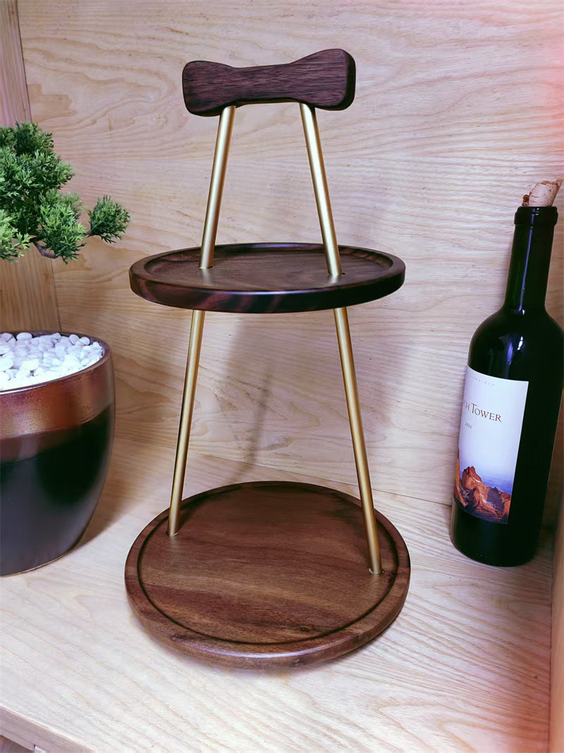 Two-Tier Walnut Cosmetic Organizer – Wooden Storage Tray for Perfume, Makeup & Skincare