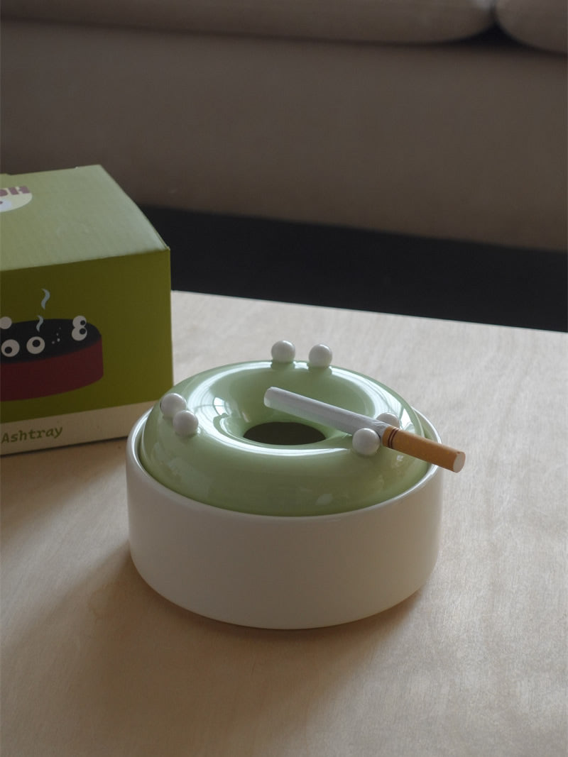 Uniqe Donut-Shaped Ceramic Ashtray - Funny Smoking Accessory for Desk, Home, or Gag Gift