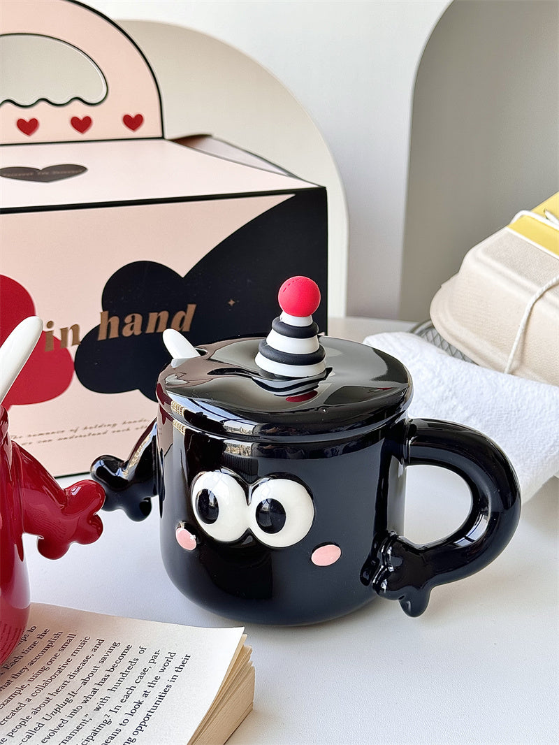 Unique Holding Hands Cartoon Smiling Couple Mug, Creative Gift