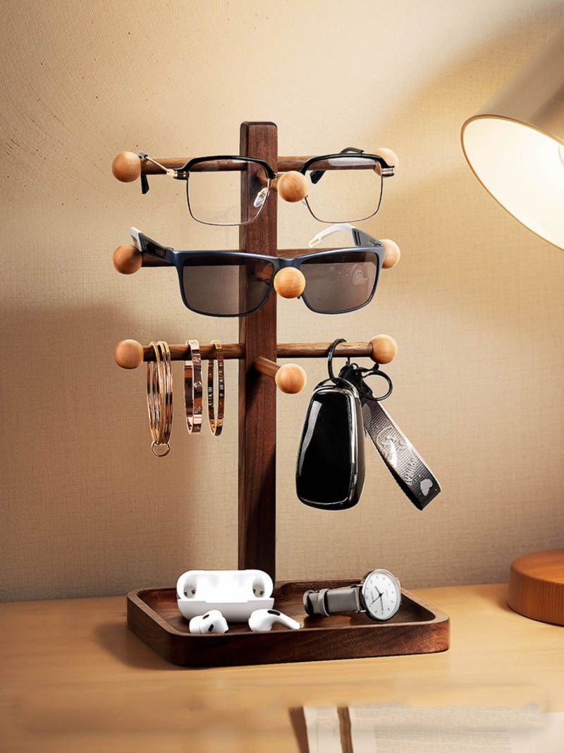 Unique Wooden Multi-Layer Glasses Stand, Jewelry Storage Rack, Desktop Display Stand