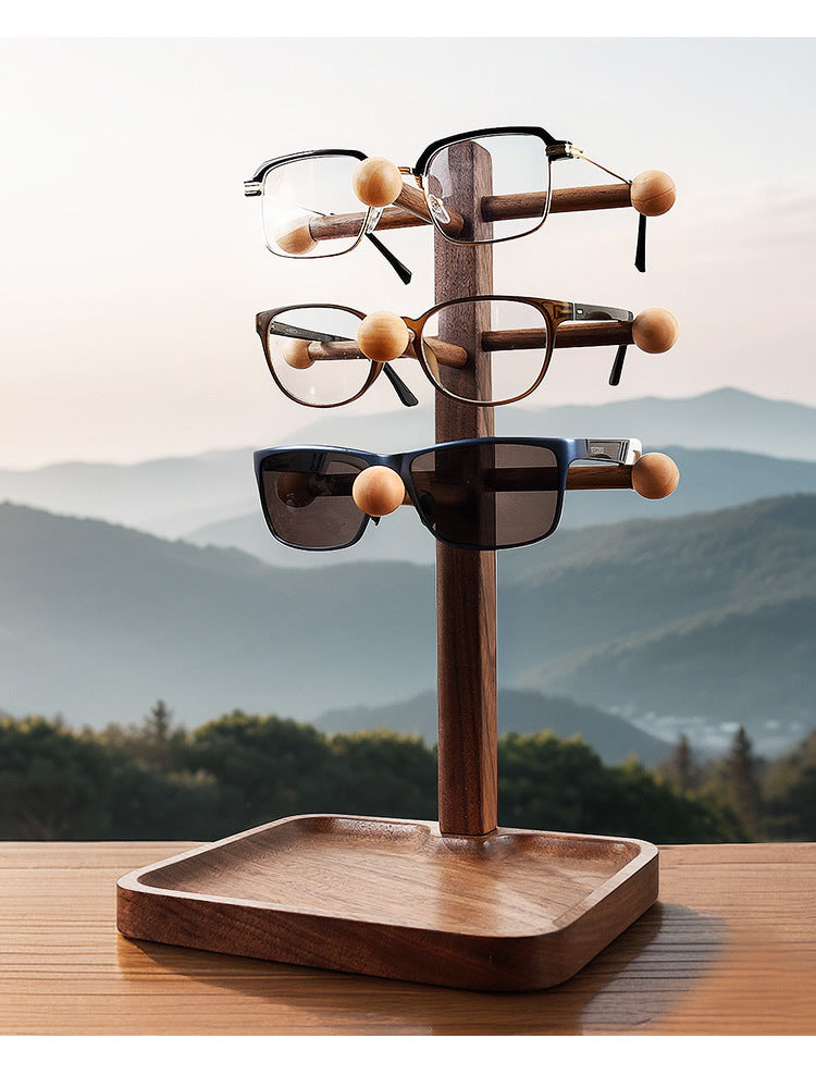 Unique Wooden Multi-Layer Glasses Stand, Jewelry Storage Rack, Desktop Display Stand
