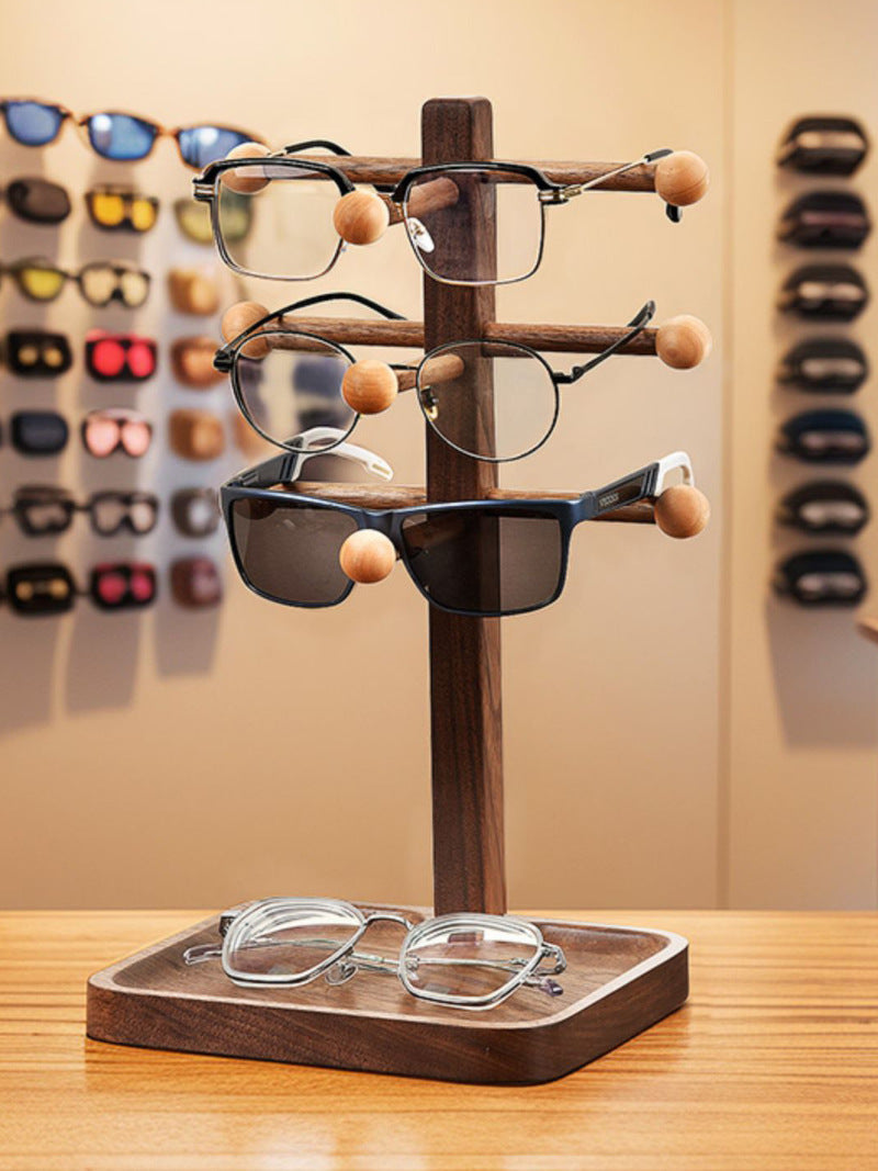 Unique Wooden Multi-Layer Glasses Stand, Jewelry Storage Rack, Desktop Display Stand