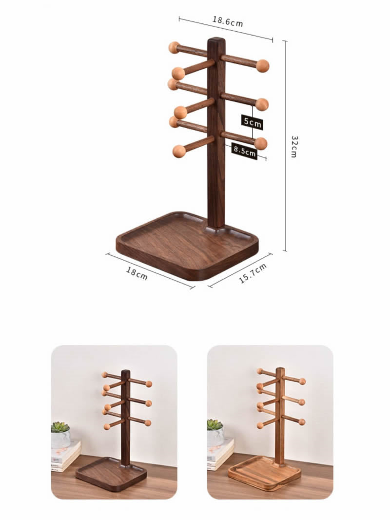Unique Wooden Multi-Layer Glasses Stand, Jewelry Storage Rack, Desktop Display Stand