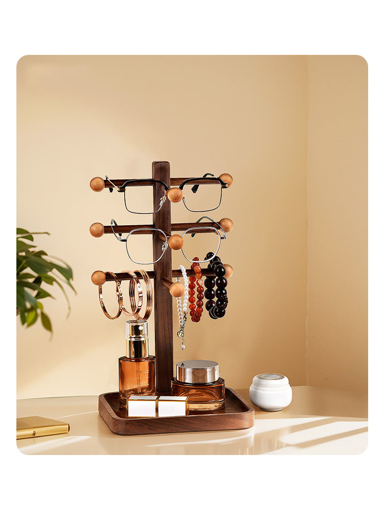 Unique Wooden Multi-Layer Glasses Stand, Jewelry Storage Rack, Desktop Display Stand