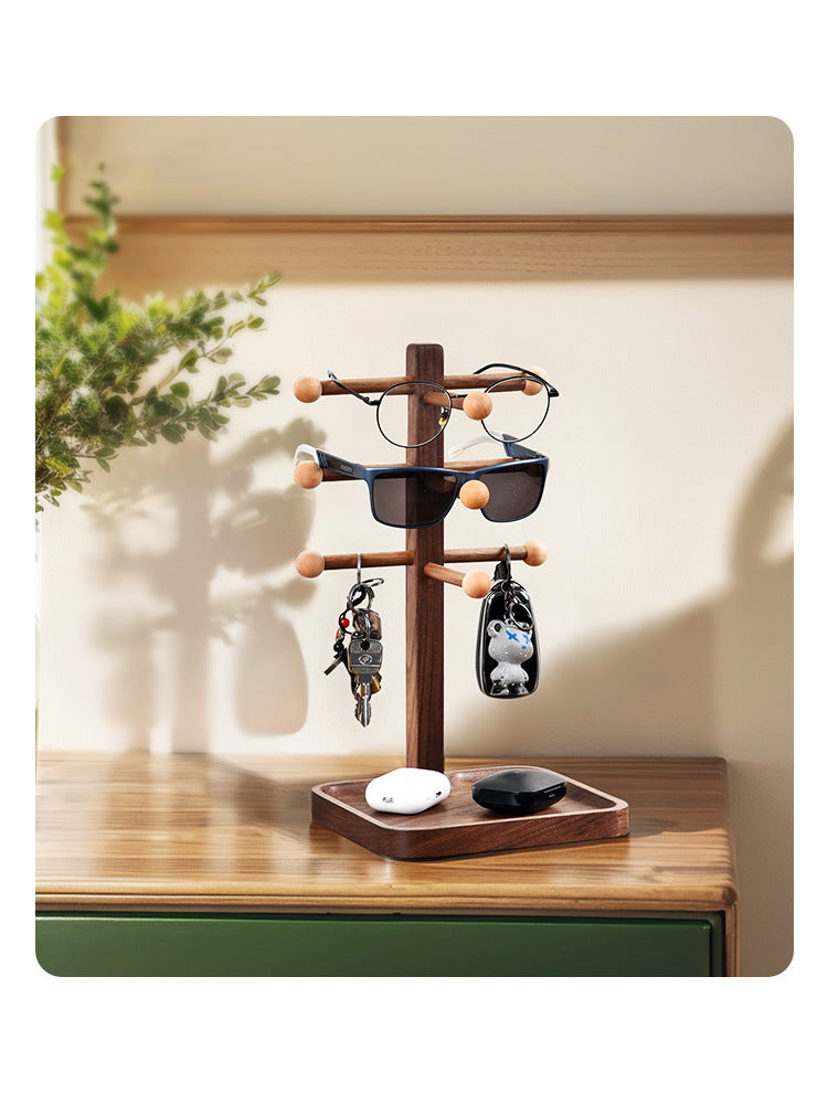 Unique Wooden Multi-Layer Glasses Stand, Jewelry Storage Rack, Desktop Display Stand